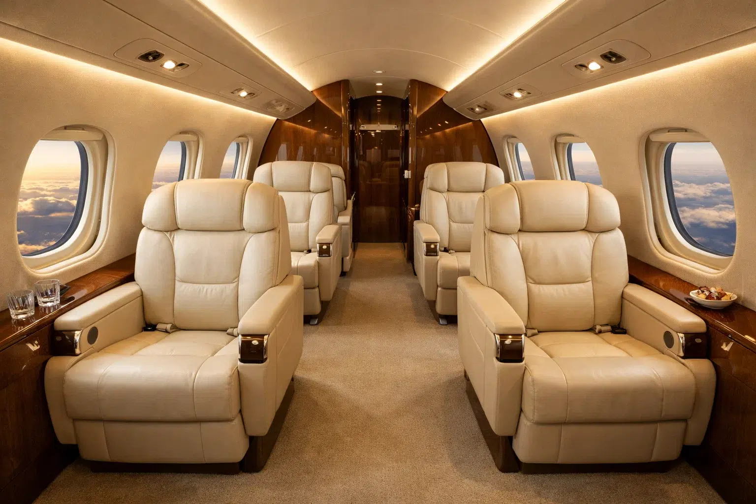 Midsize private jet cabin on New York to Cancun route