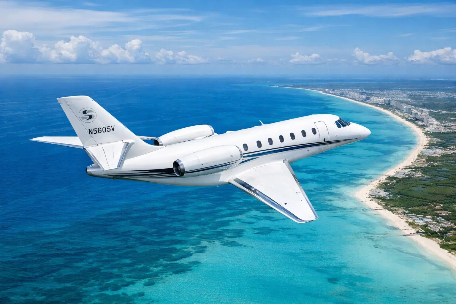 Midsize private jet interior showing comfortable cabin for Cancun flights